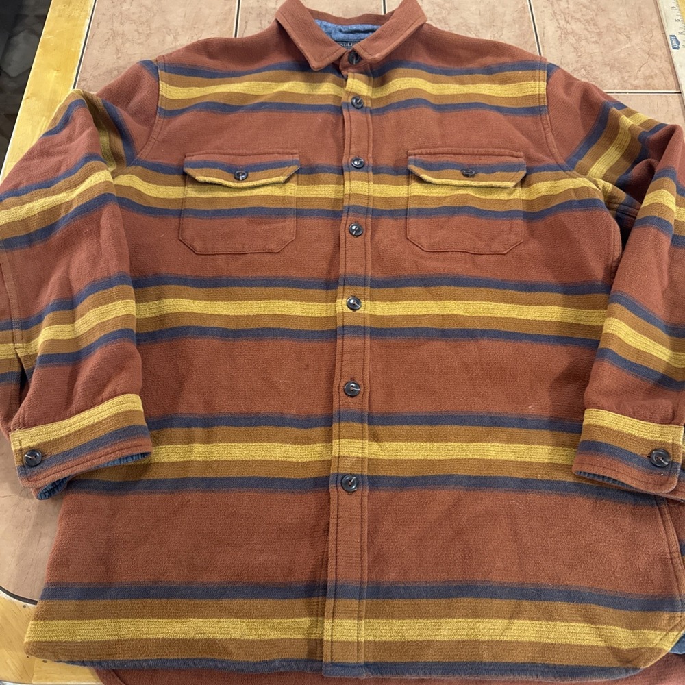 PENDLETON Sz M Cotton Brown Stripe Cotton Southwest Aztec Flannel‎ Shirt Chamois